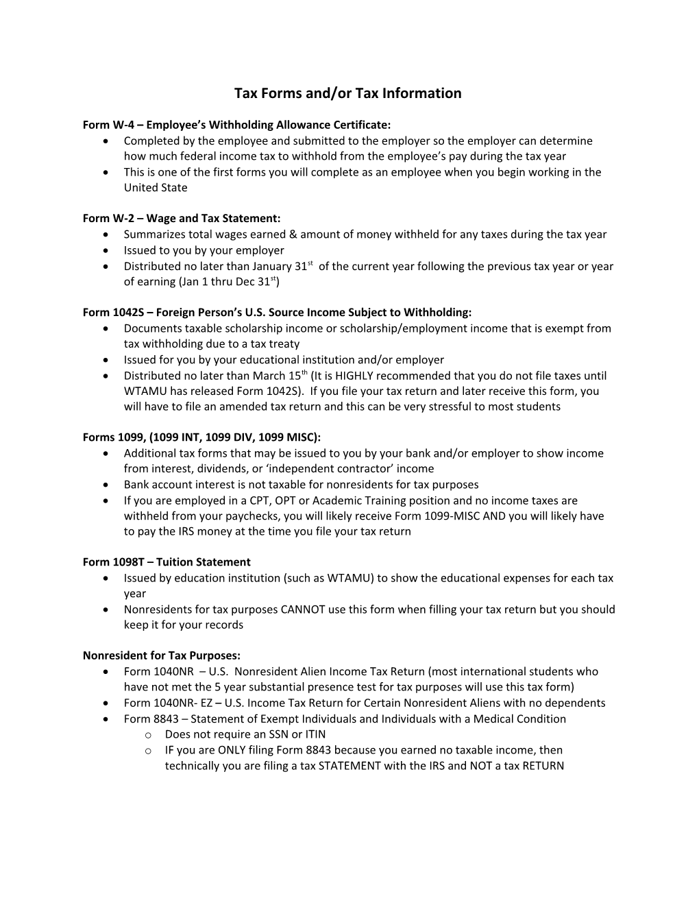 Tax Forms And/Or Tax Information