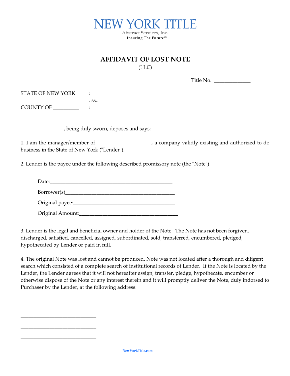 Affidavit of Lost Note