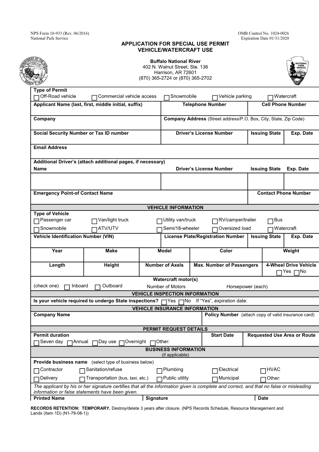 NPS Form 10-933 (Rev. 06/2016) OMB Control No. 1024-0026