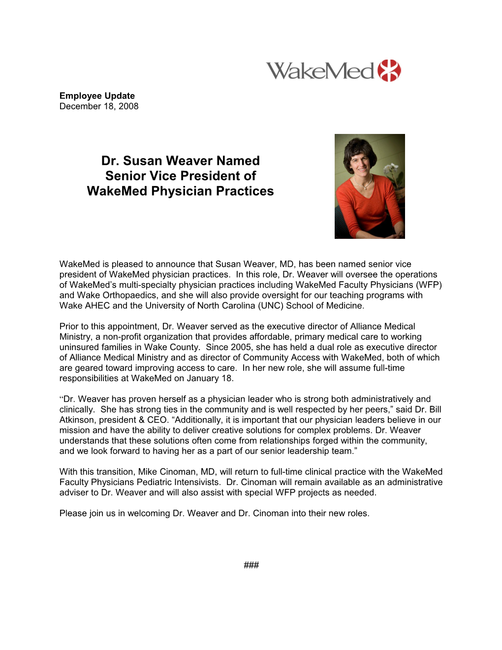 Dr. Susan Weaver Named