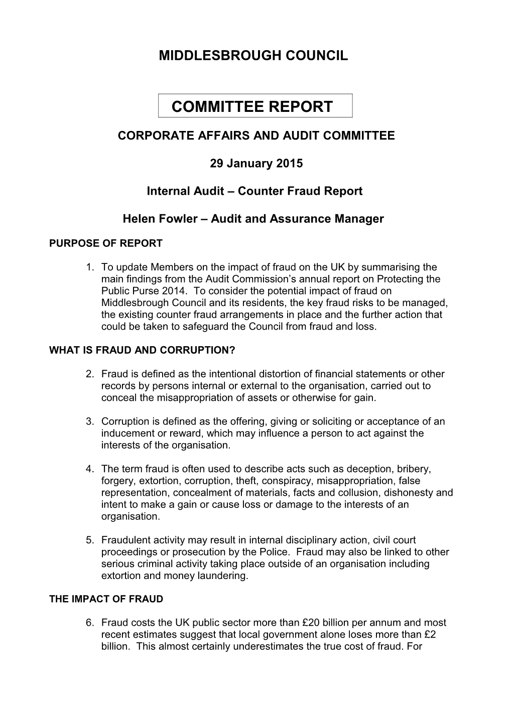 Corporate Affairs and Audit Committee