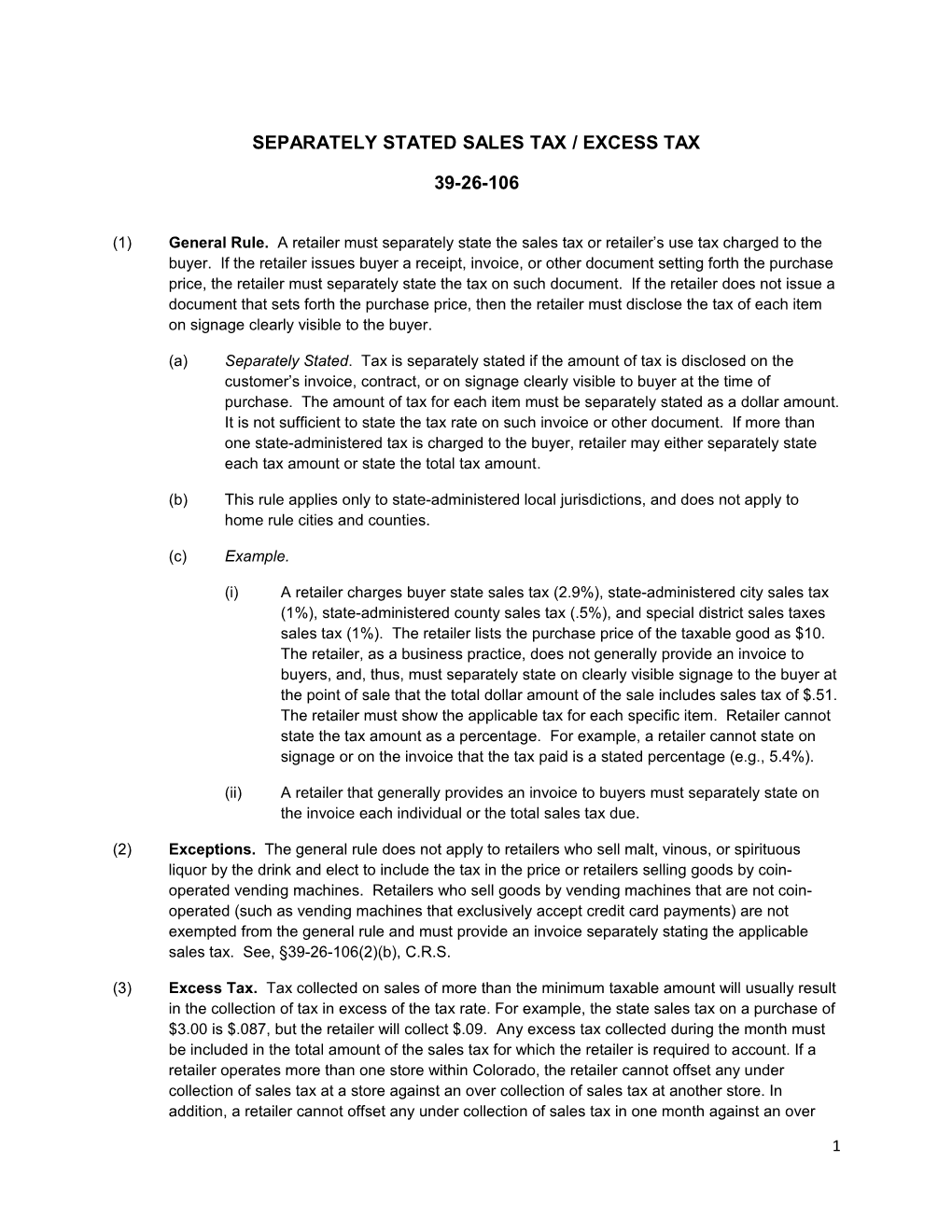 Separately Stated Sales Tax / Excess Tax