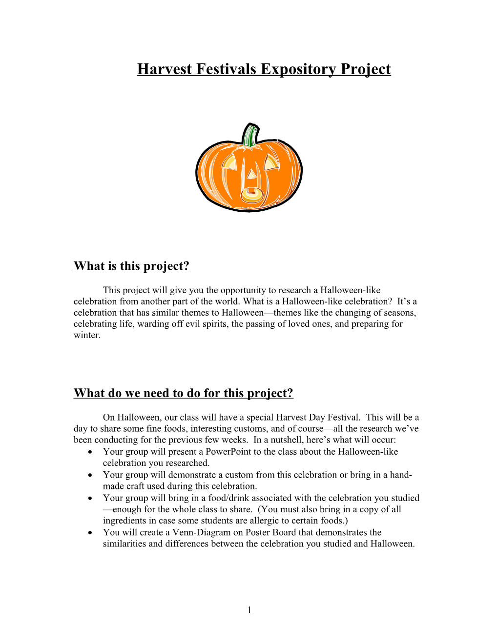 Harvest Festivals Expository Project