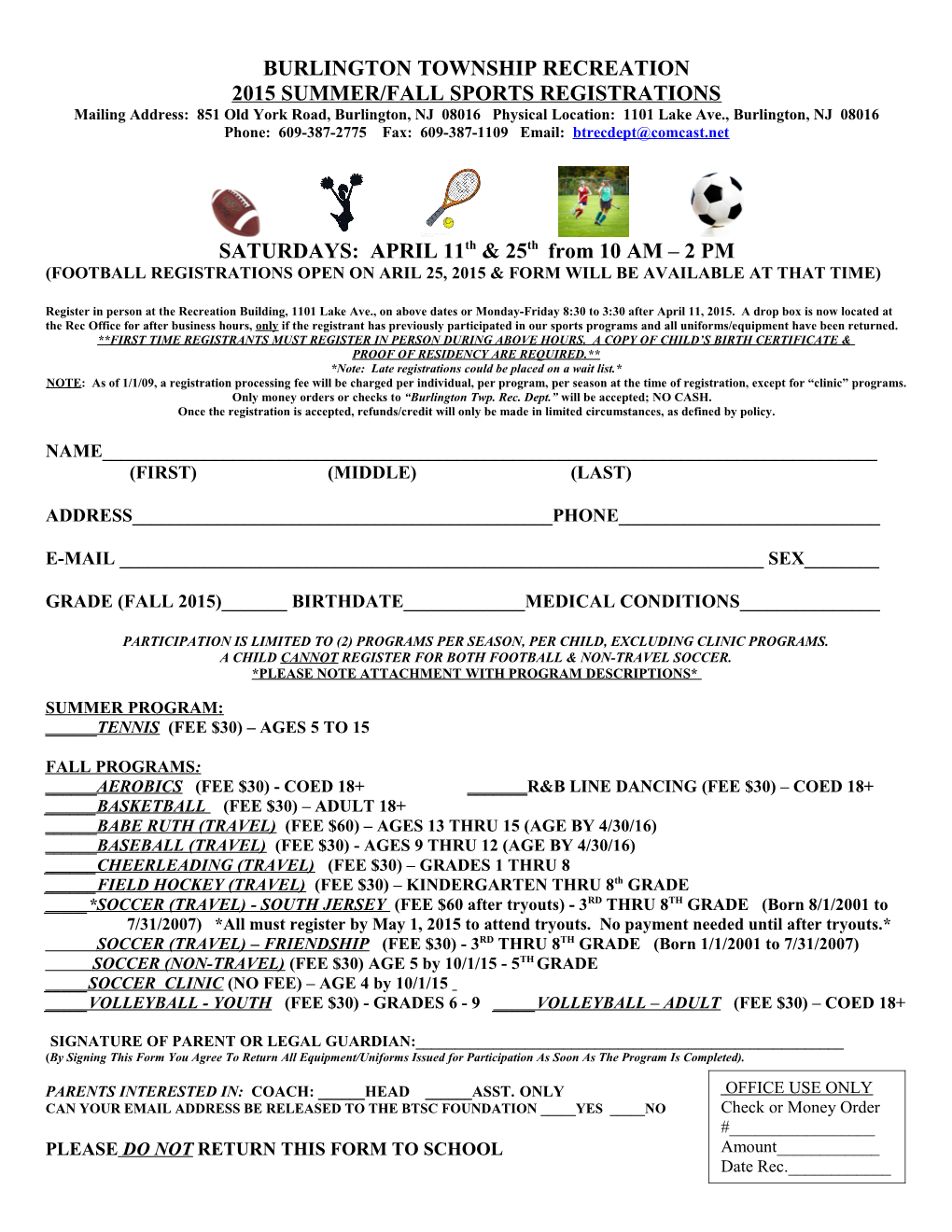 2015 Summer/Fall Sports Registrations