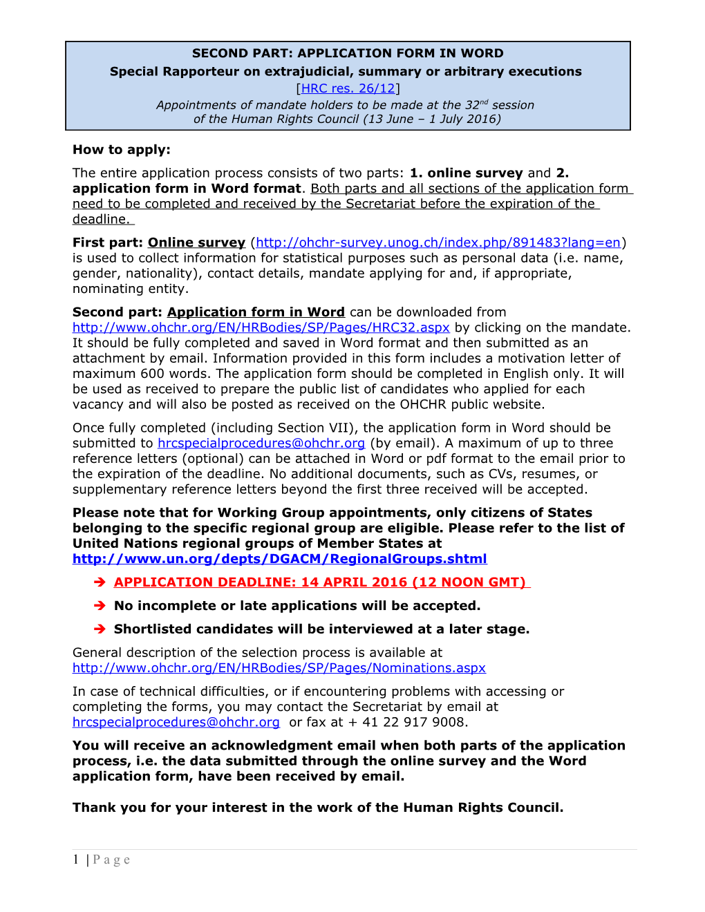 Human Rights Council Secretariat (Standardized Form) s20