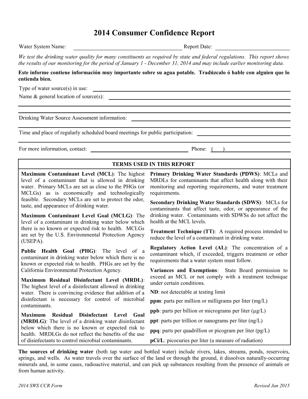 2009 Consumer Confidence Report Form