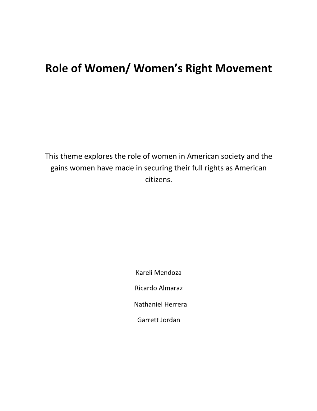 Role of Women/ Women S Right Movement