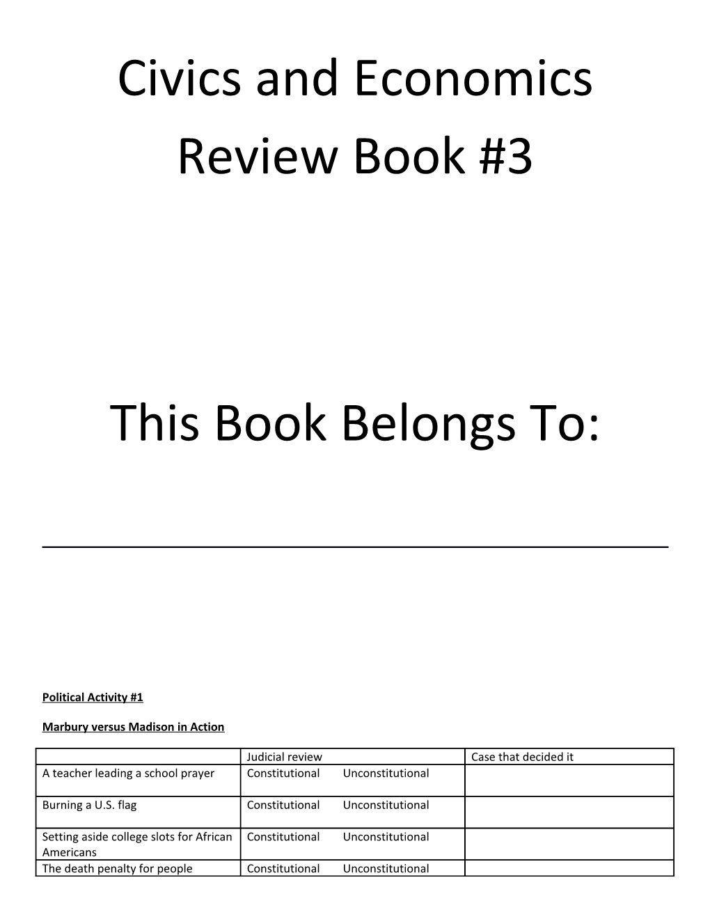Civics and Economics Review Book #3