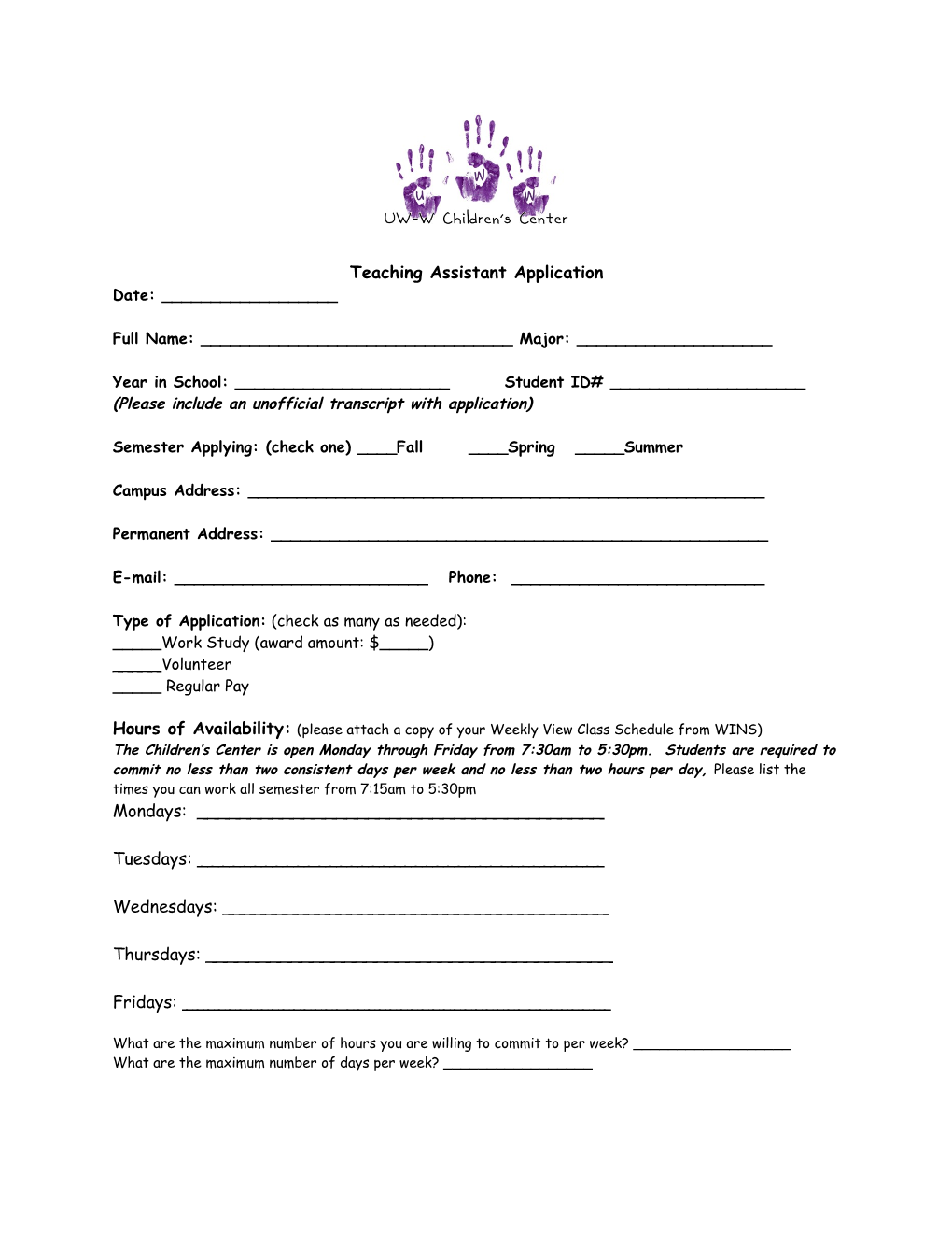Teaching Assistant Application