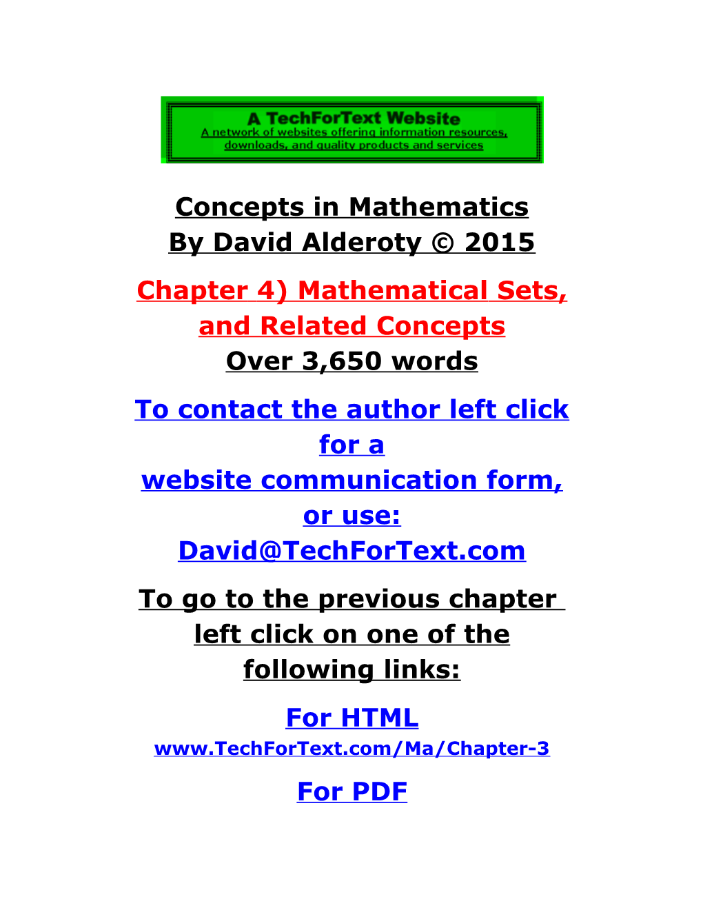 Mathematical Sets and Related Concepts