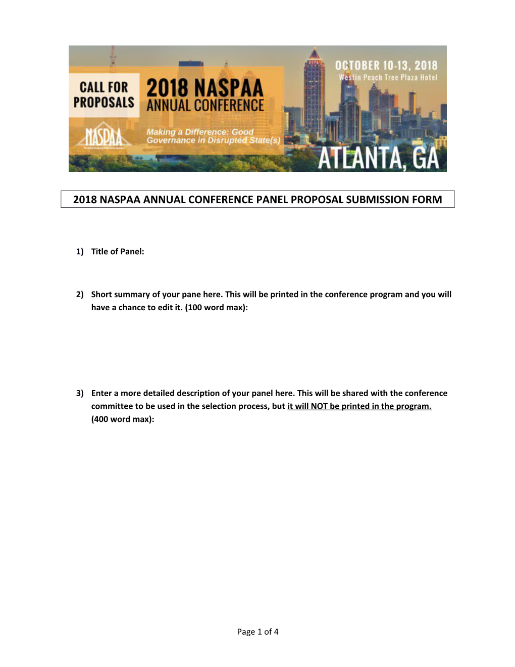 2018 Naspaa Annual Conference Panel Proposal Submission Form