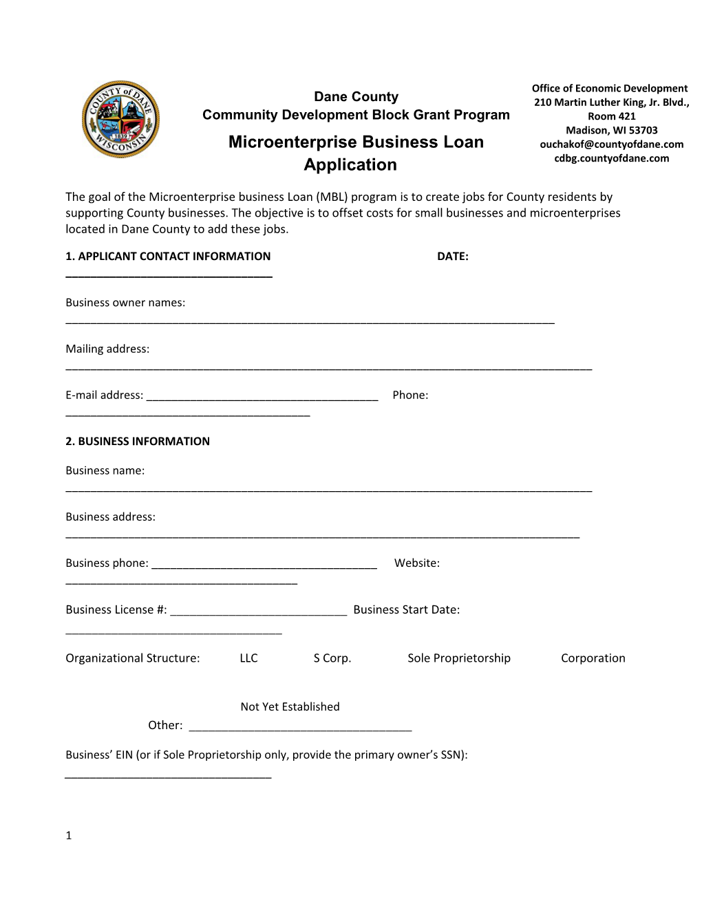 The Goal of the Microenterprise Business Loan (MBL) Program Is to Create Jobs for County