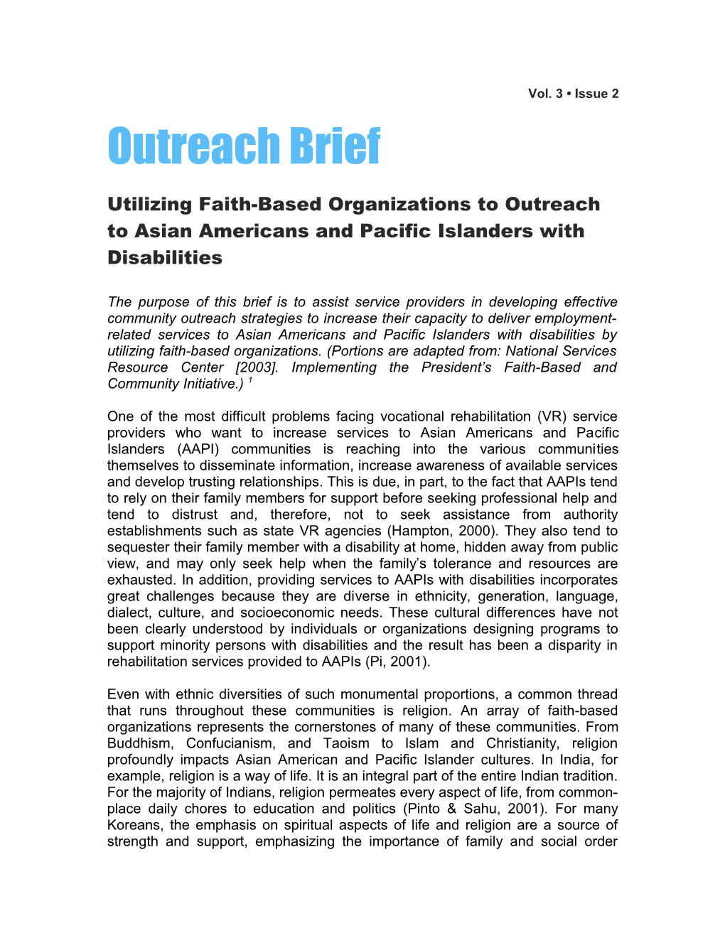Utilizing Faith-Based Organizations to Outreach to Asian Americans and Pacific Islanders