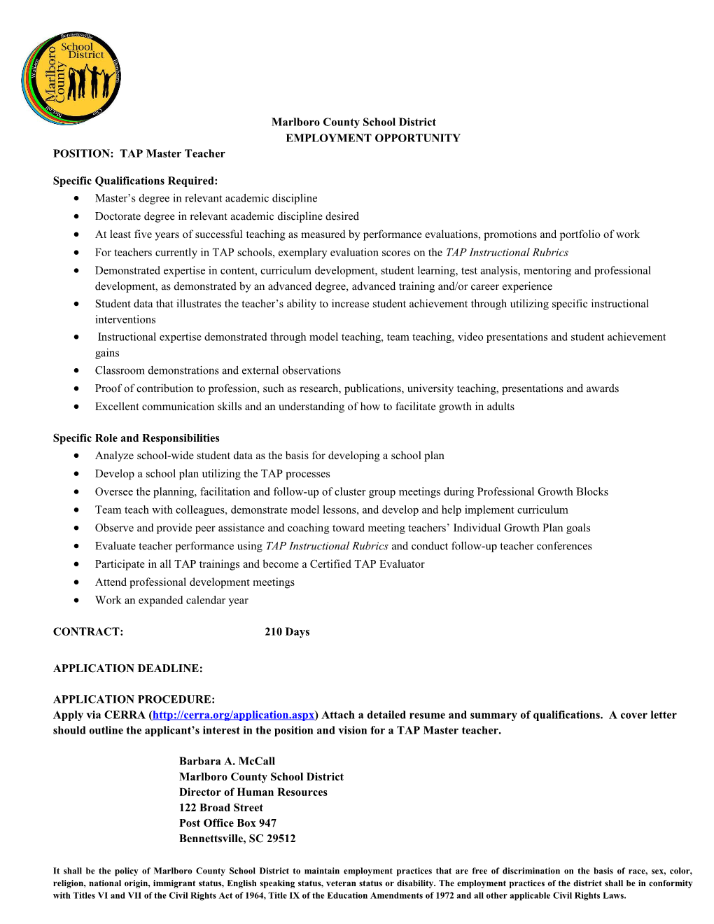 Employment Opportunity s29