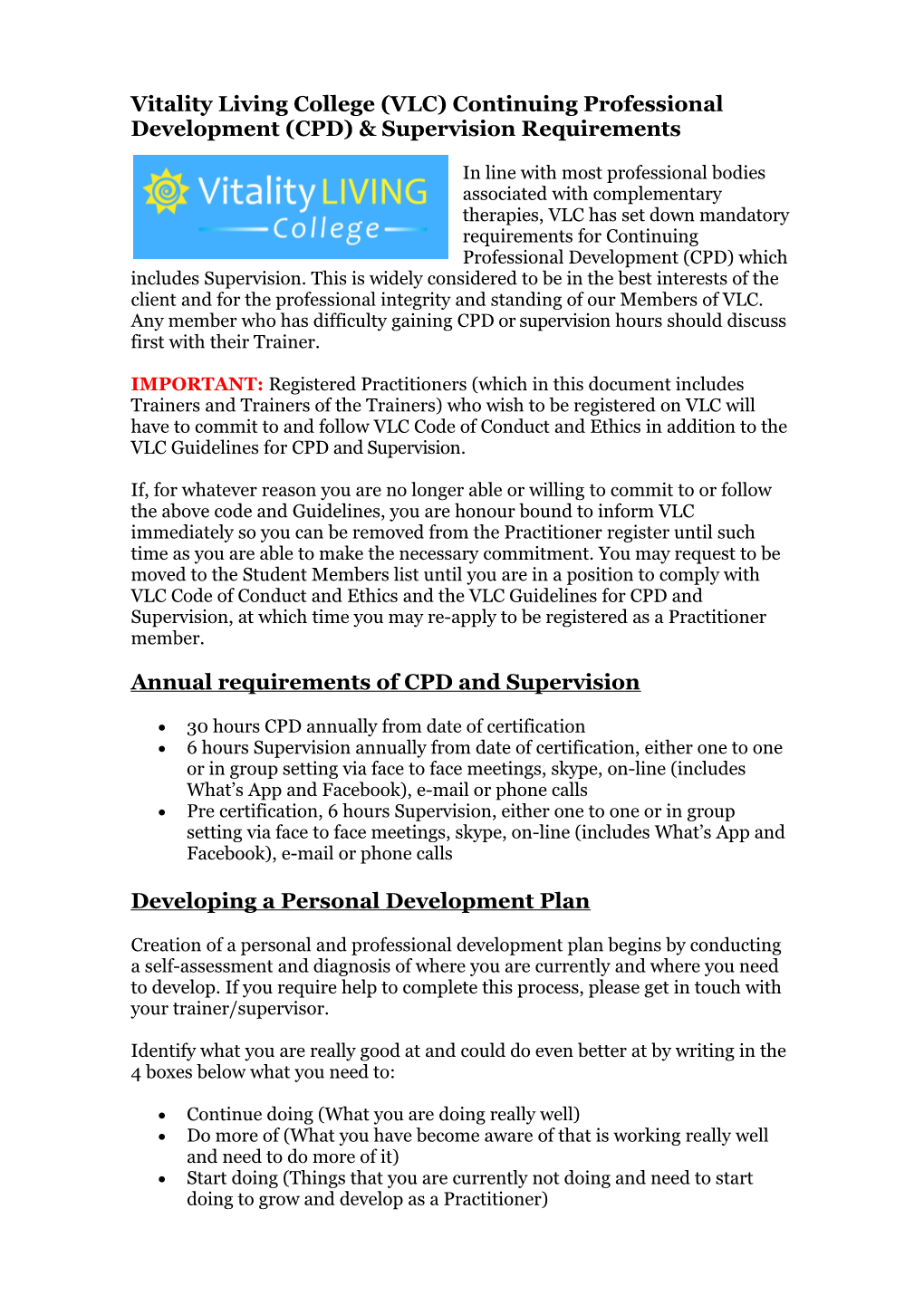 Annual Requirements of CPD and Supervision