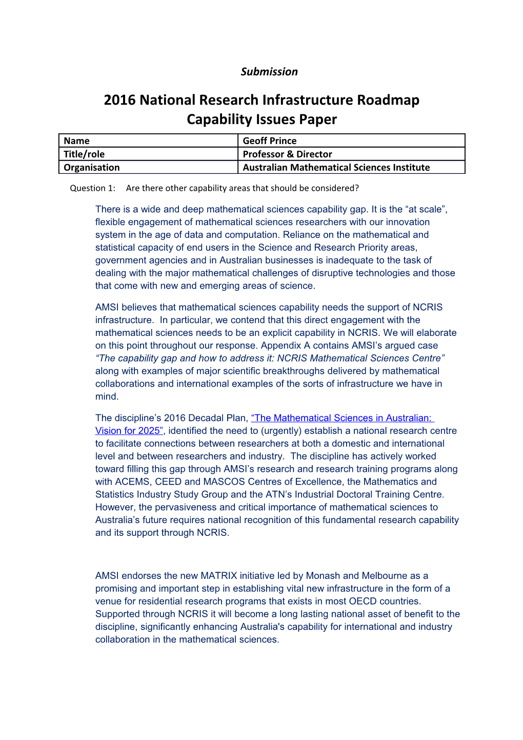 2016 National Research Infrastructure Roadmap Capabilityissues Paper s2