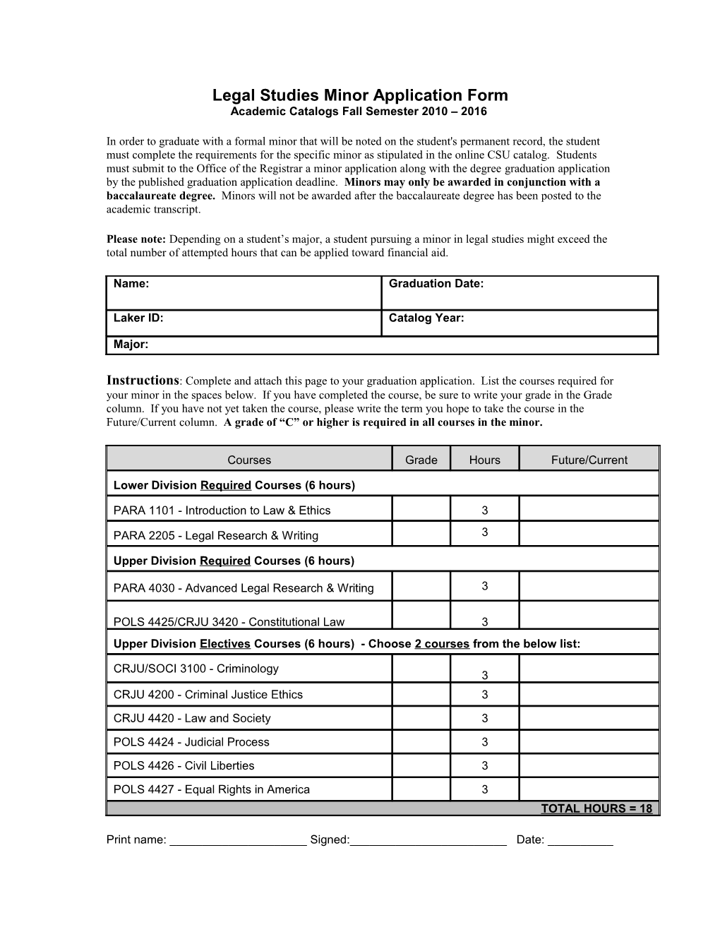 Political Science Minor Application Form