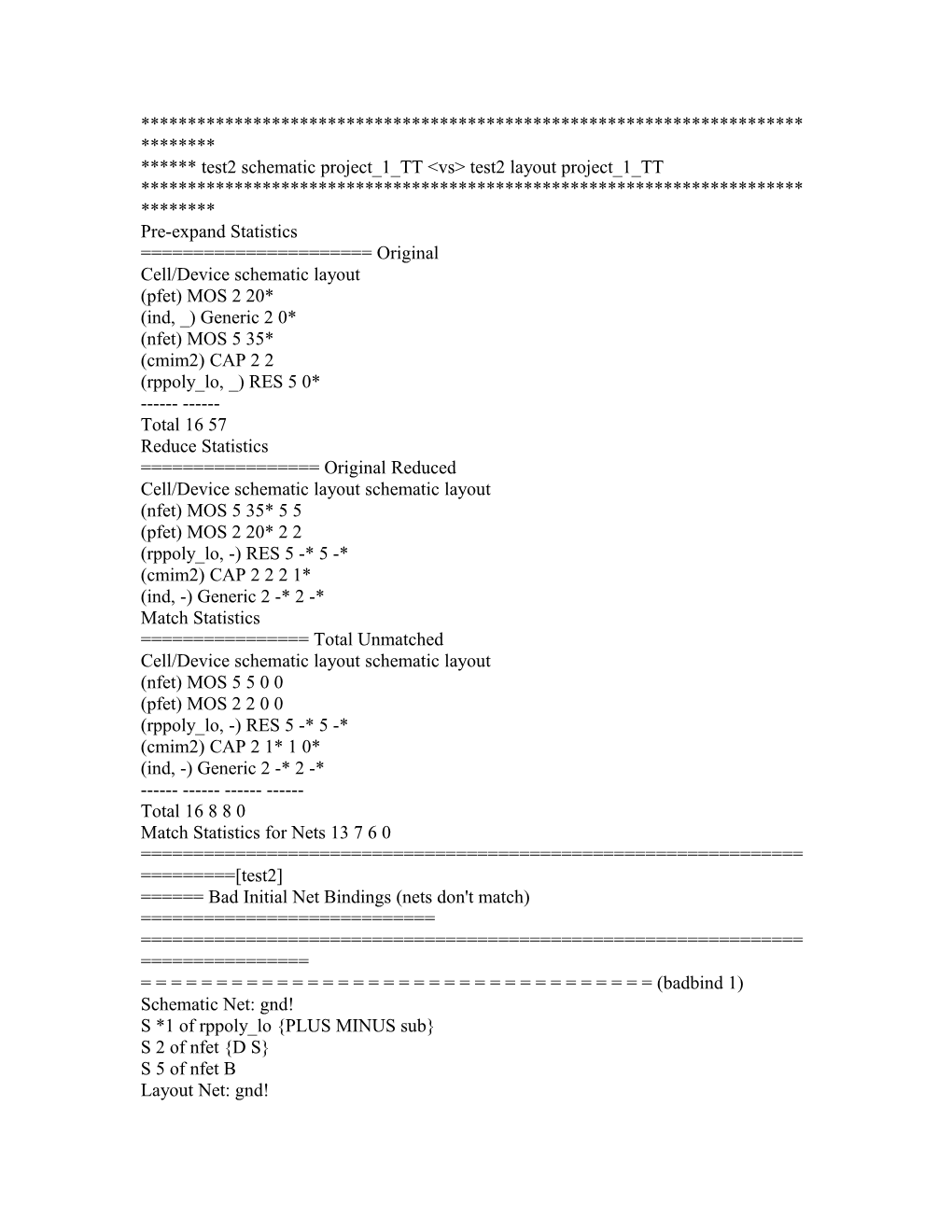 Test2 Schematic Project 1 TT &lt;Vs&gt; Test2 Layout Project 1 TT