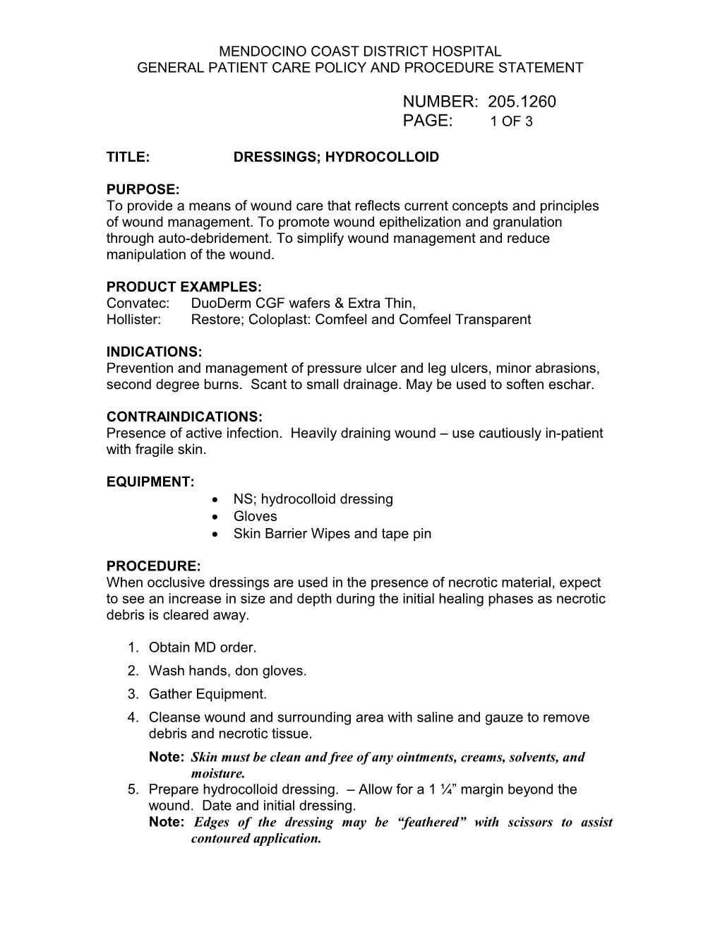 General Patient Care Policy and Procedure Statement