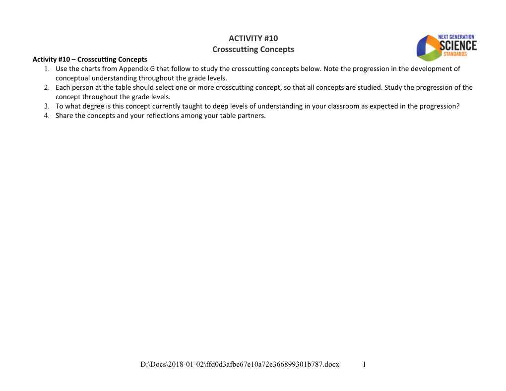 Activity #10 Crosscutting Concepts