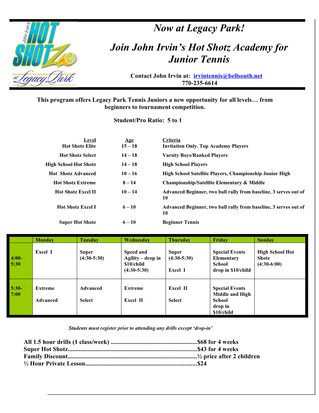This Program Offers Legacy Park Tennis Juniors a New Opportunity for All Levels from Beginners
