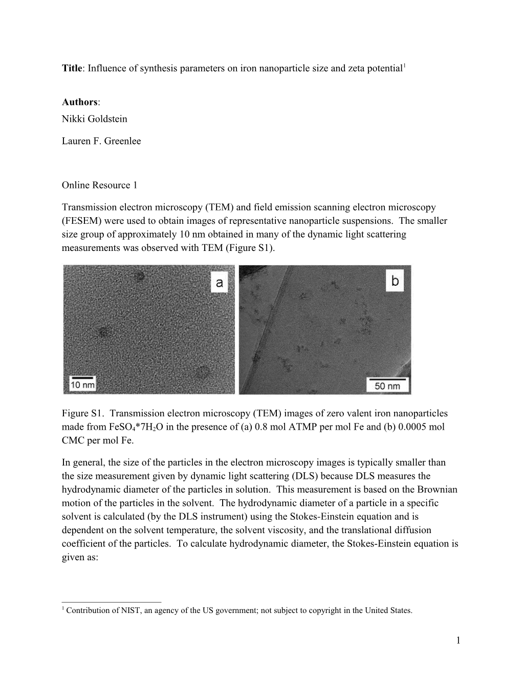 Title: Influence of Synthesis Parameters on Iron Nanoparticle Size and Zeta Potential 1