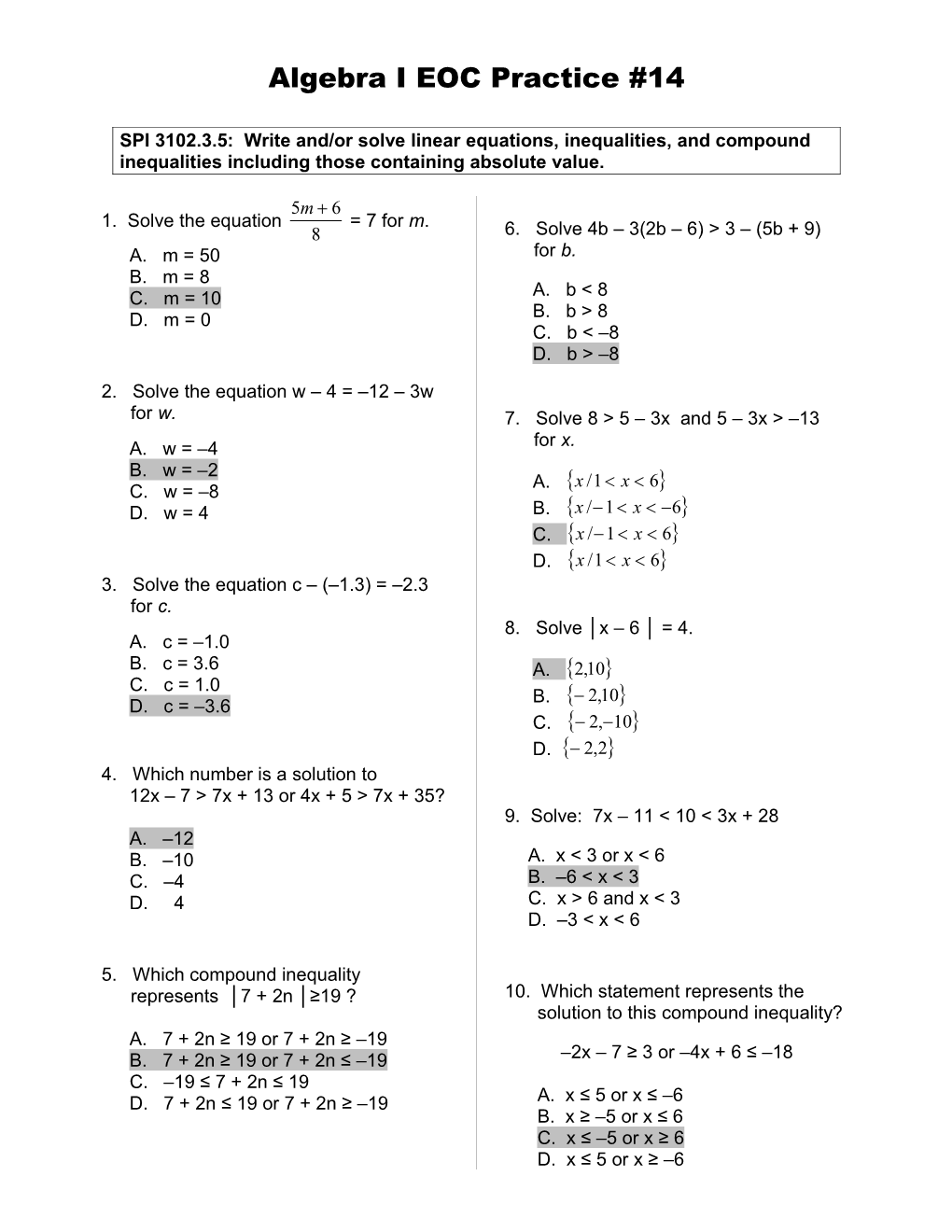 Algebra I EOC Practice #1 s2