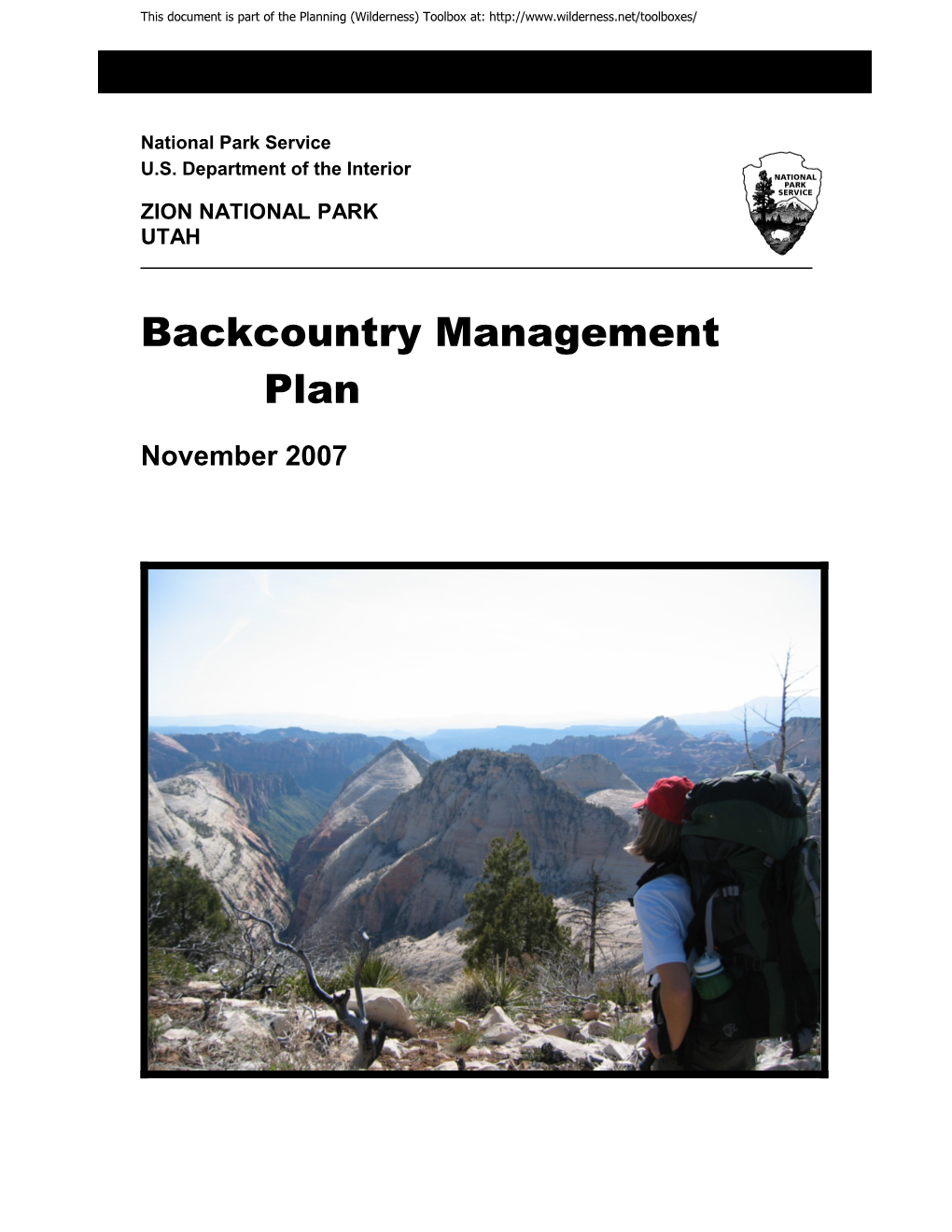 Zion National Park Backcountry Management Plan