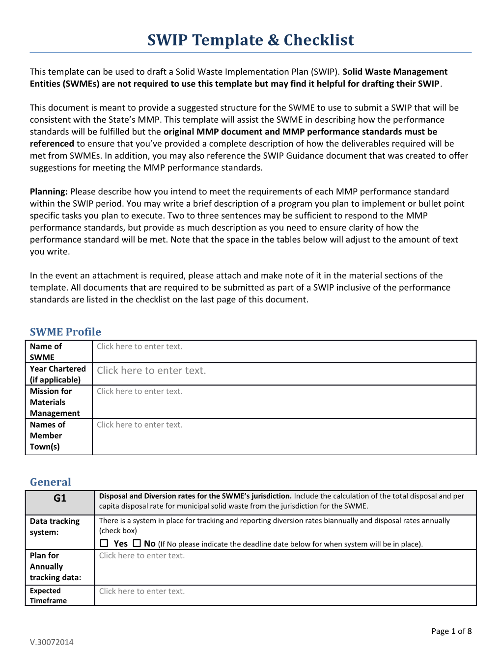 SWIP Template & Checklist