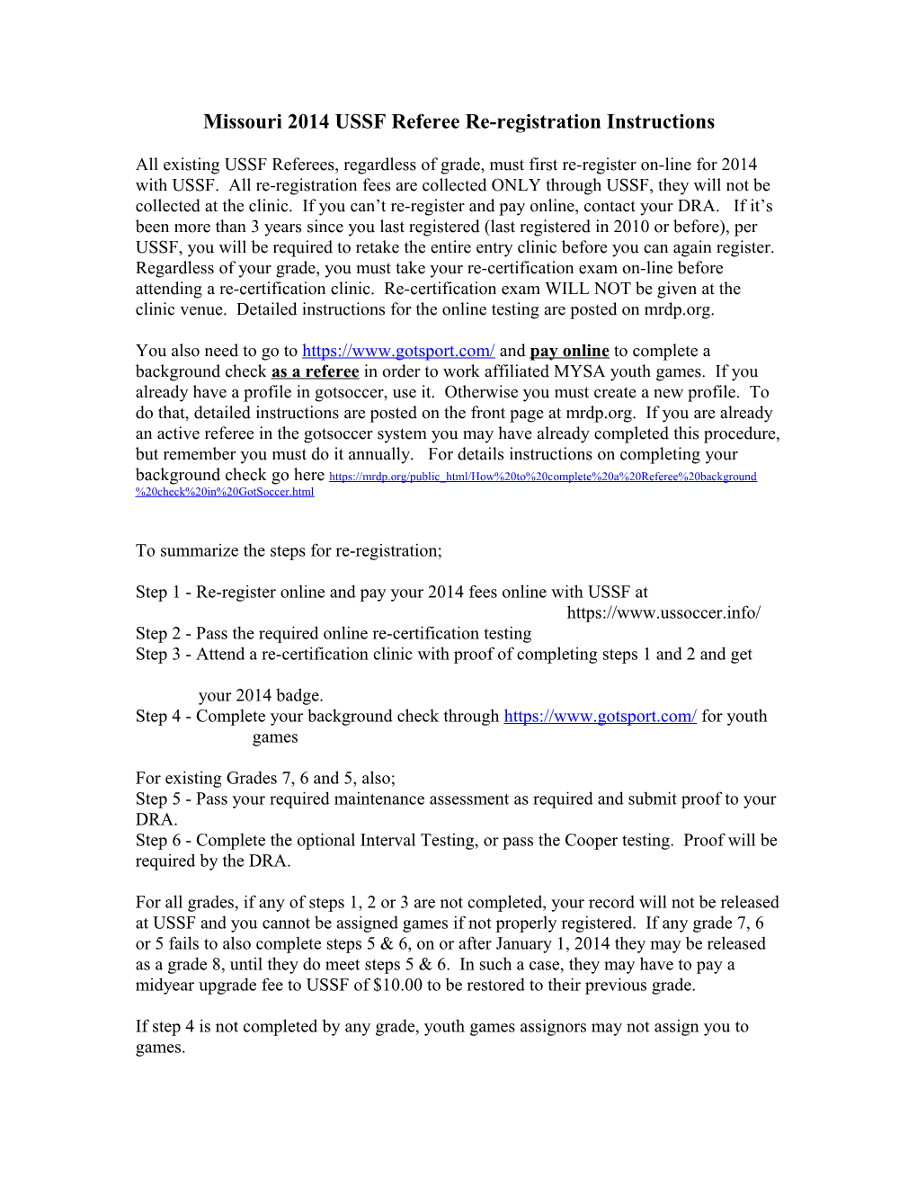 Missouri 2012 USSF Referee Re-Registration Instructions