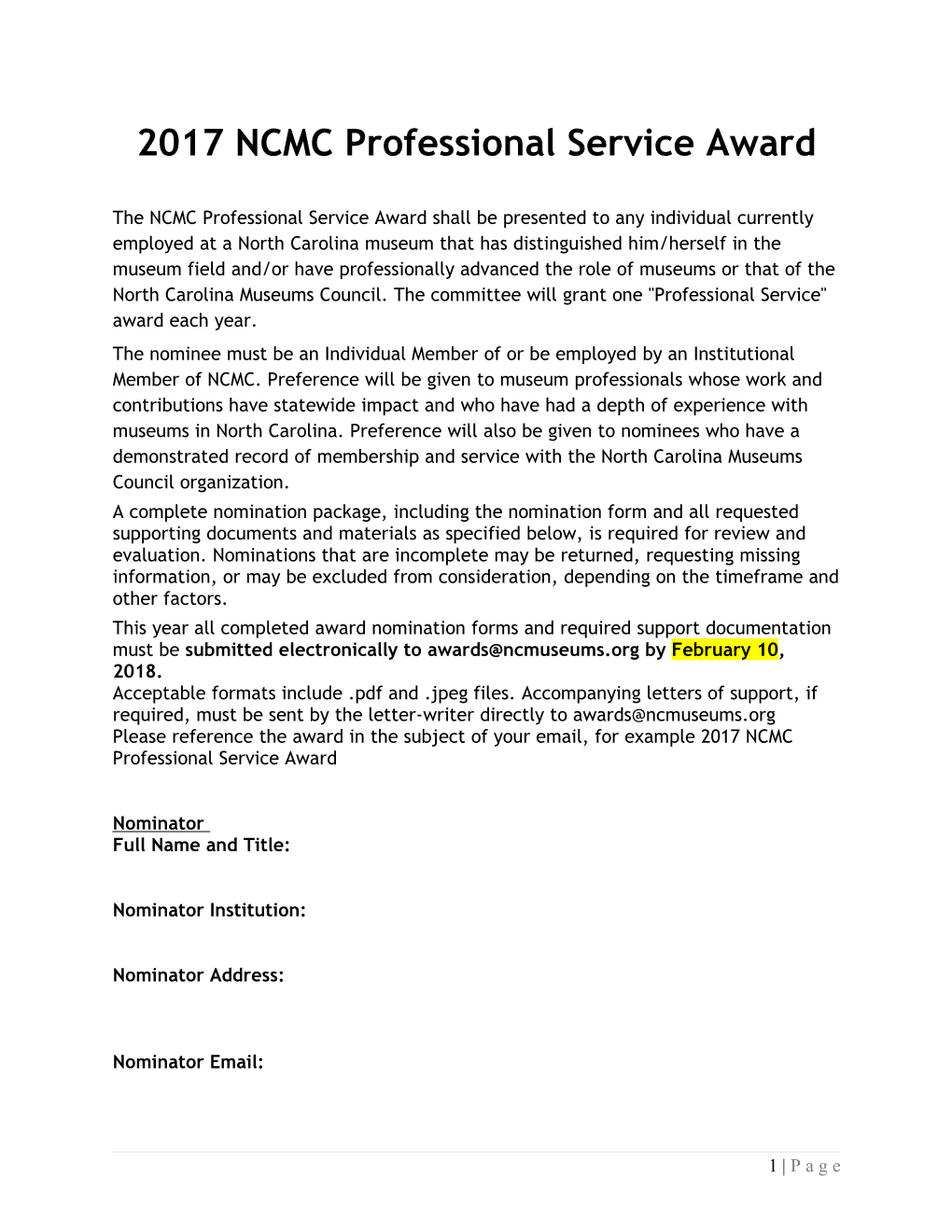 2017 NCMC Professional Service Award