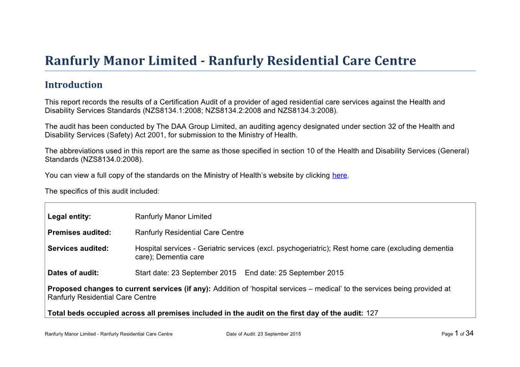 Ranfurly Manor Limited - Ranfurly Residential Care Centre