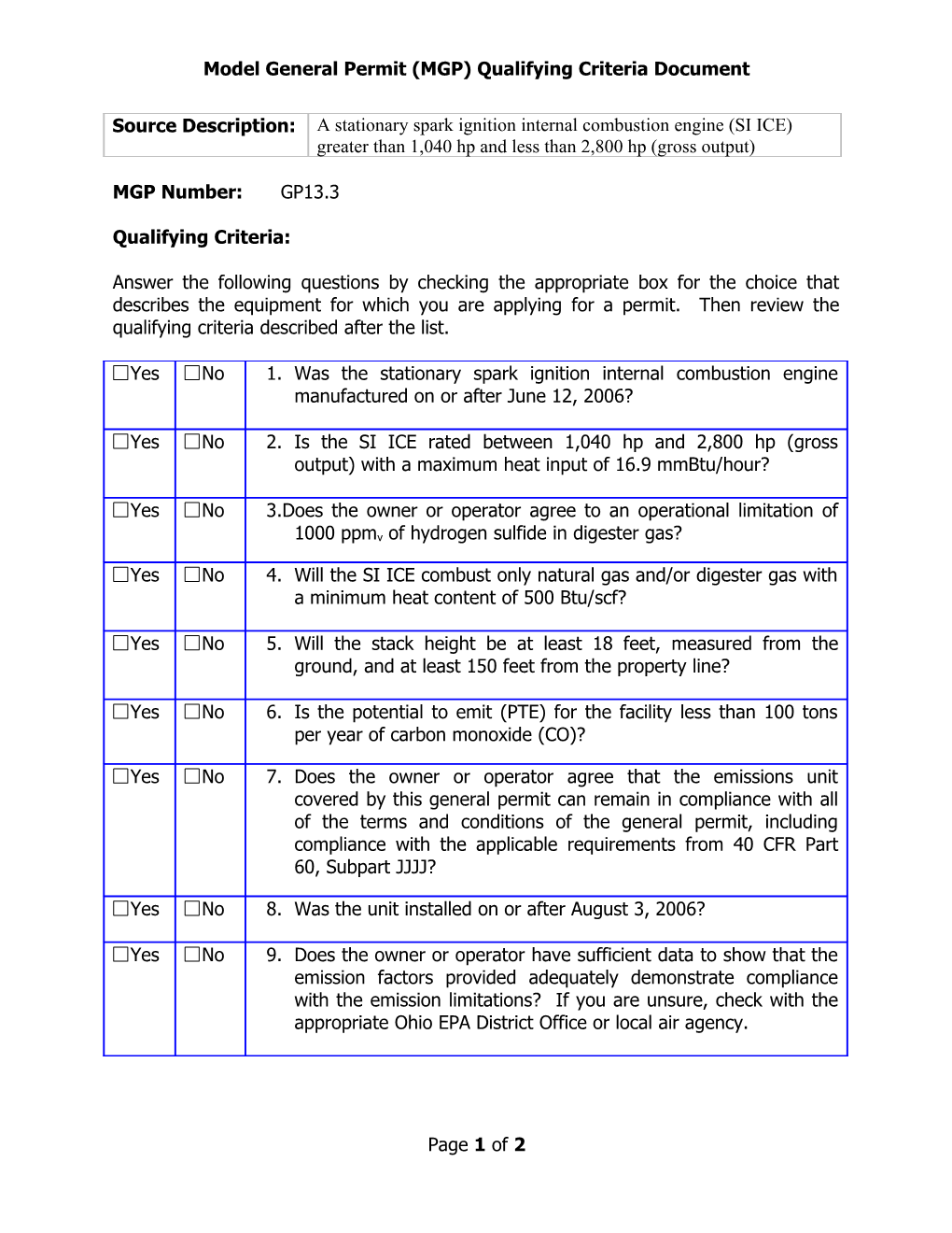 Model General Permit (MGP) Qualifying Criteria Document s1