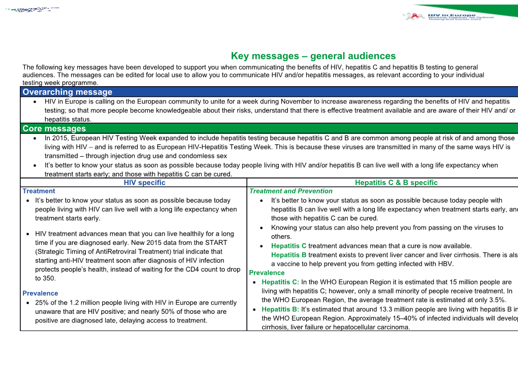 Key Messages General Audiences