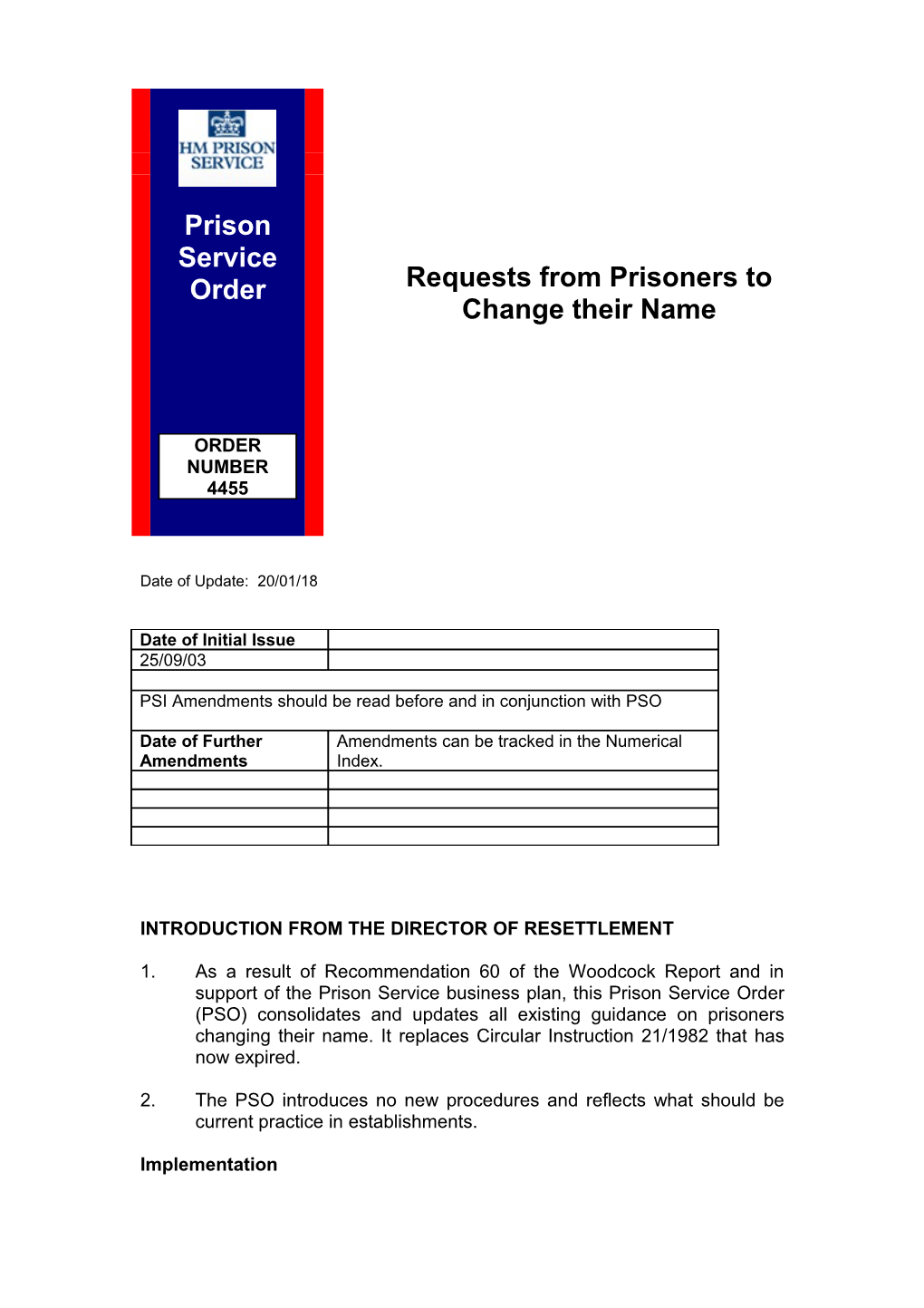 PSO 4455 - Requests from Prisoners to Change Their Name