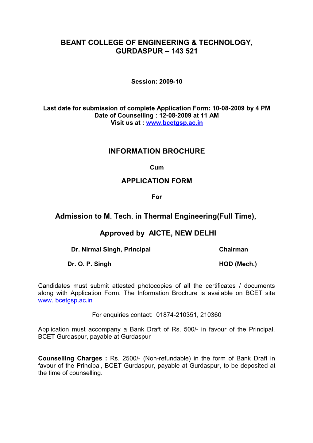 M. Tech Information Brochure