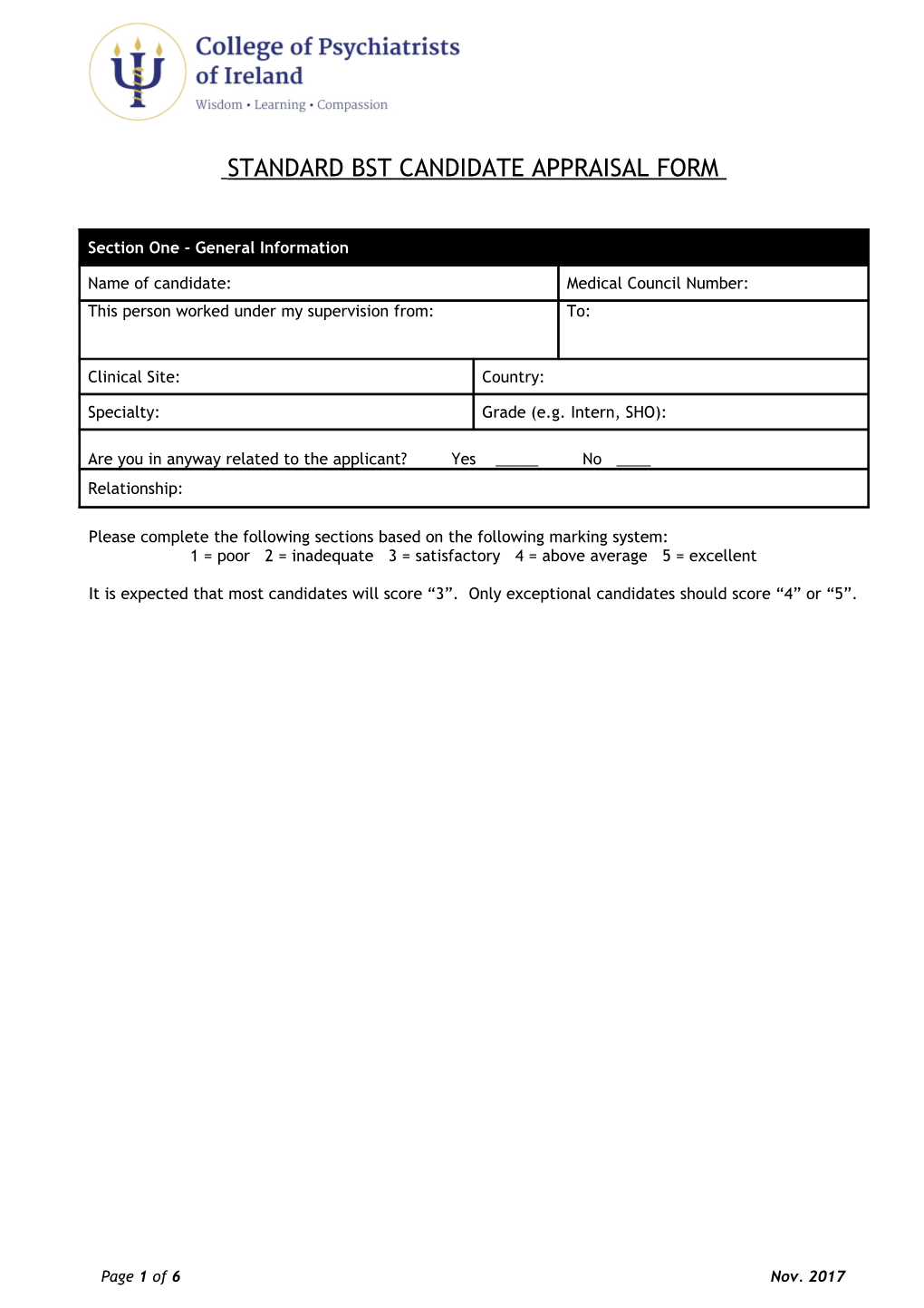 Standard Bst Candidate Appraisal Form