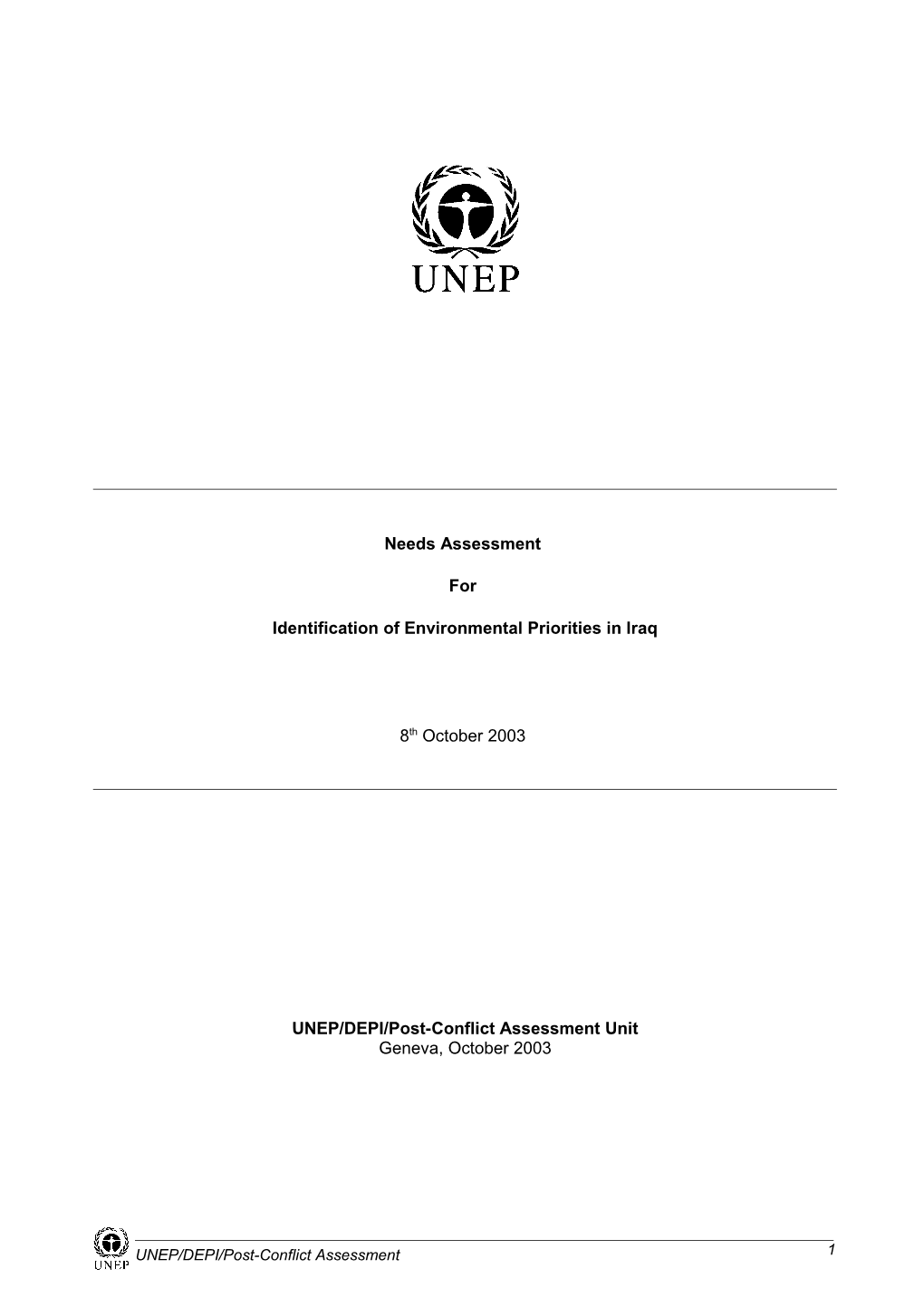 UNDG Needs Assessment: UNEP Input Paper