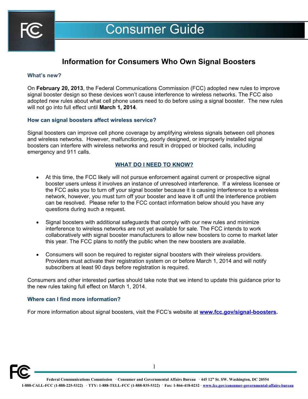 Information for Consumers Who Own Signal Boosters
