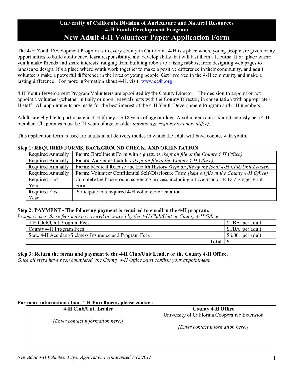 CA 4-H Adult New Application Form