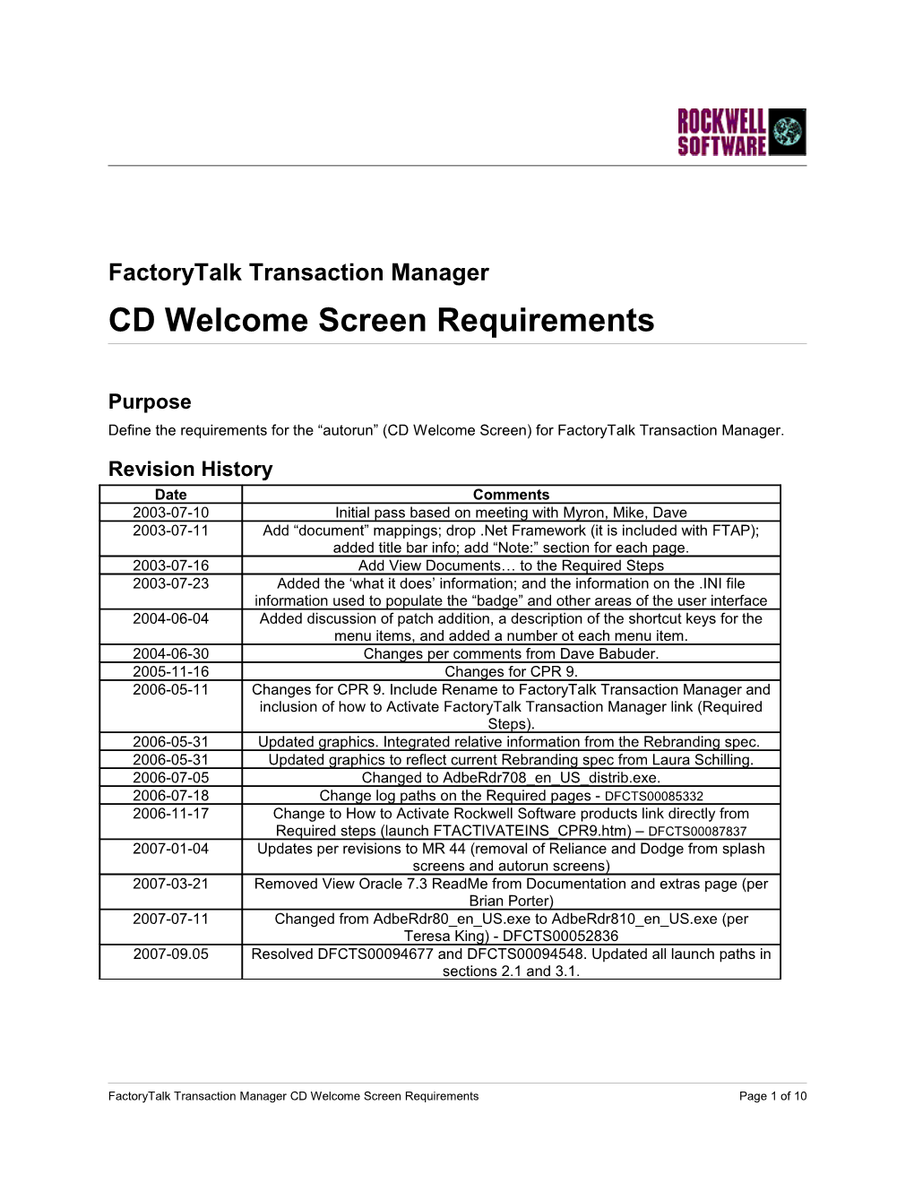CD Welcome Screen Requirements