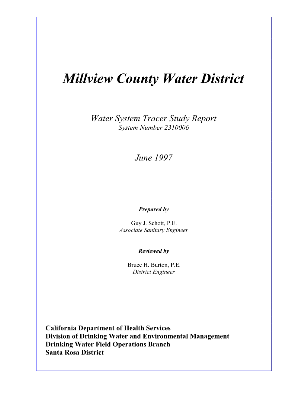 Millview County Water District - Tracer Study