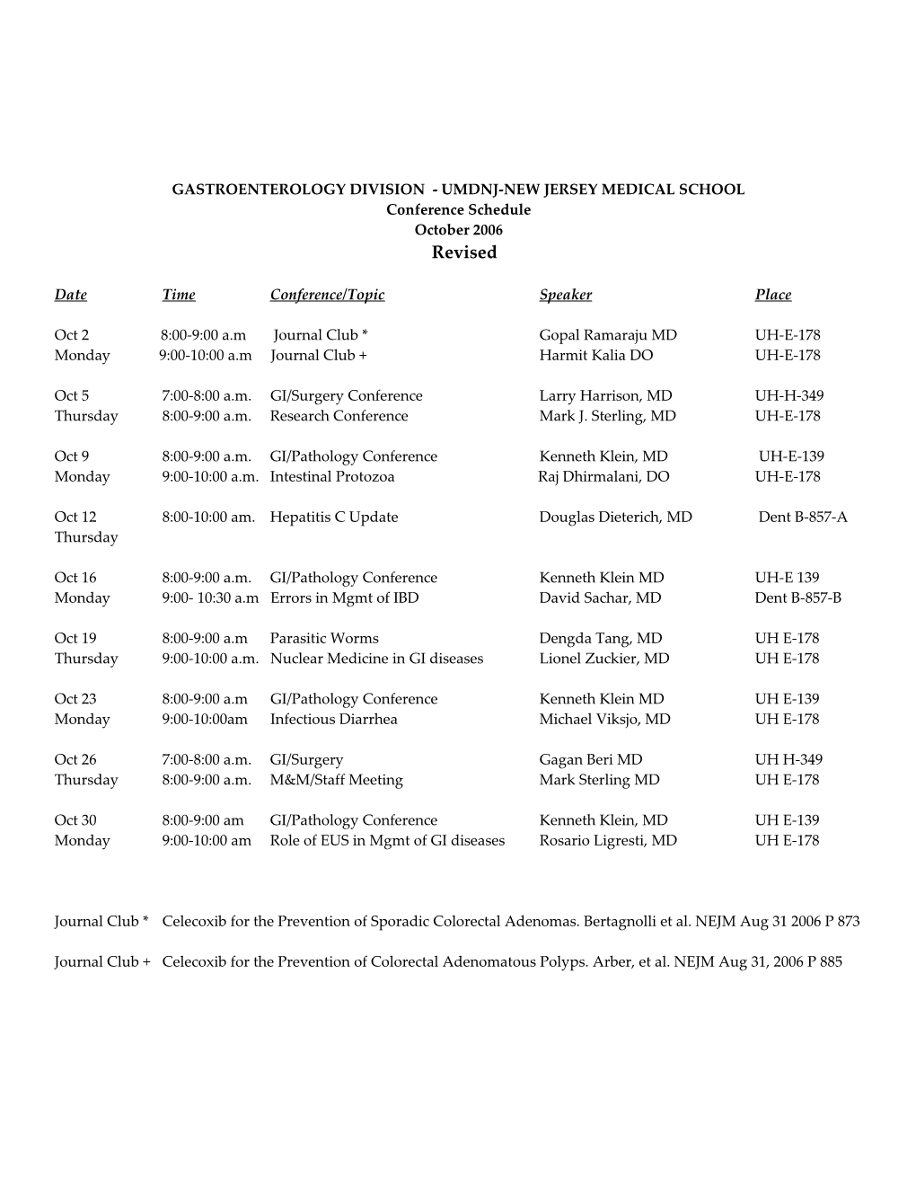 July 1994 GI Conference Schedule- Pathology & Surgery