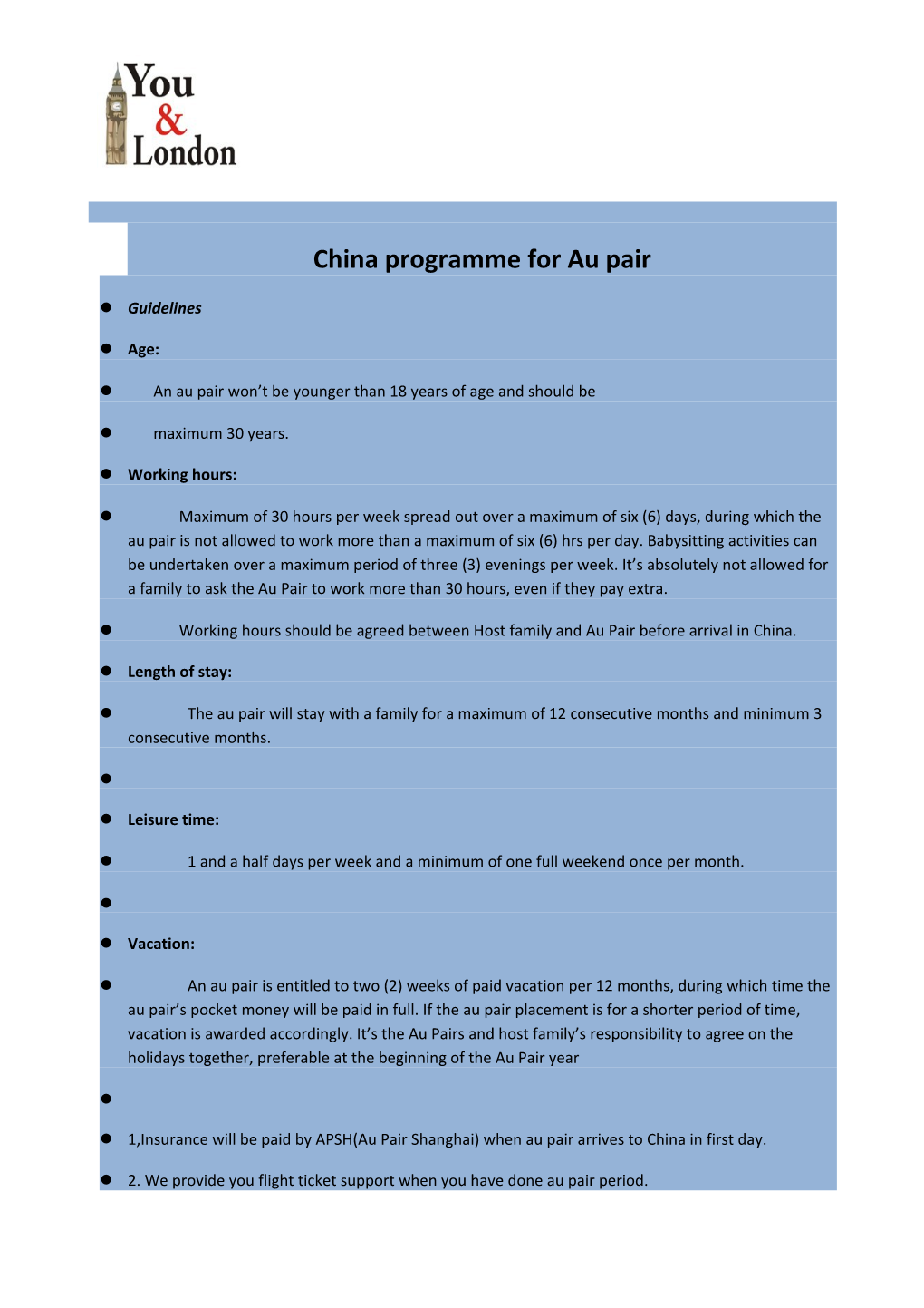 China Programme for Au Pair