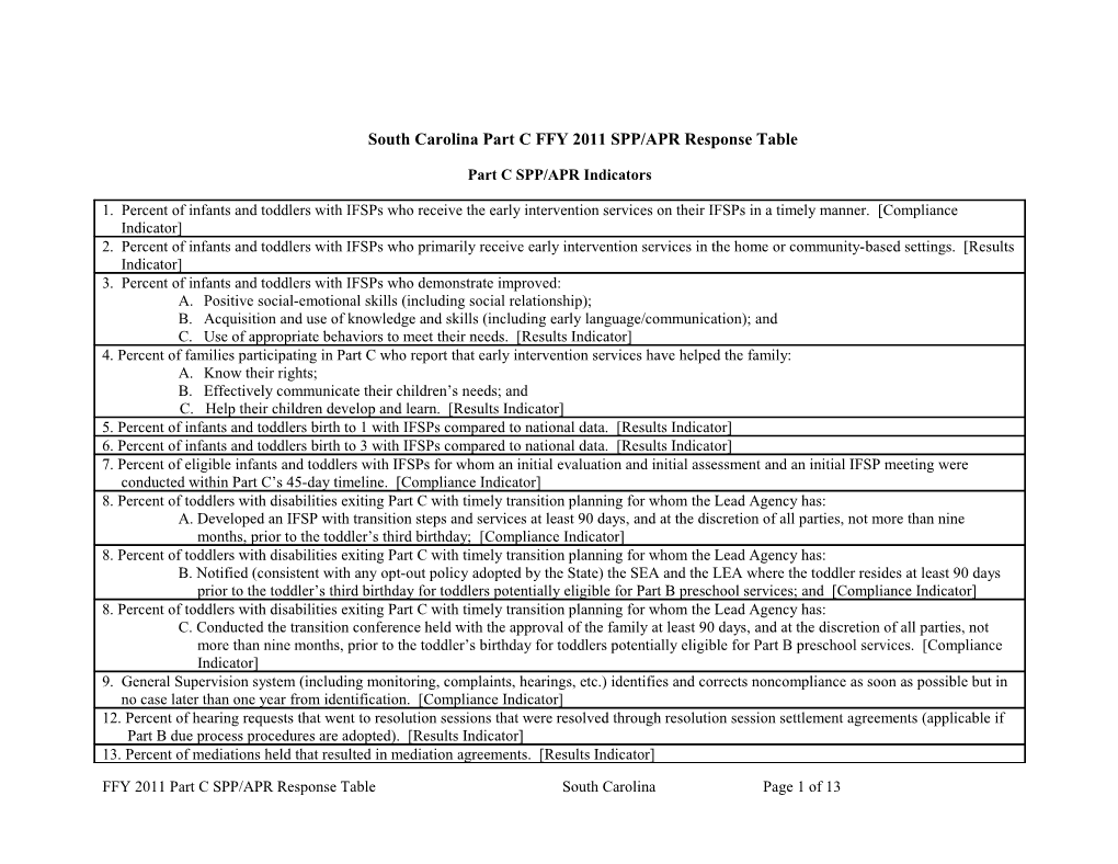 IDEA 2013 STATE Part C Annual Performance Report Response (MS Word)