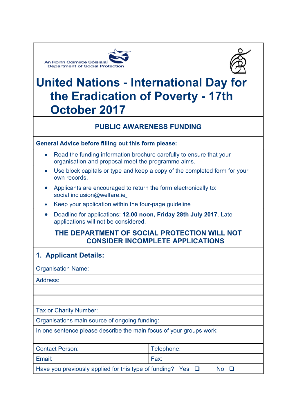 Application Form for Funding - United Nations International Day for the Eradication of Poverty