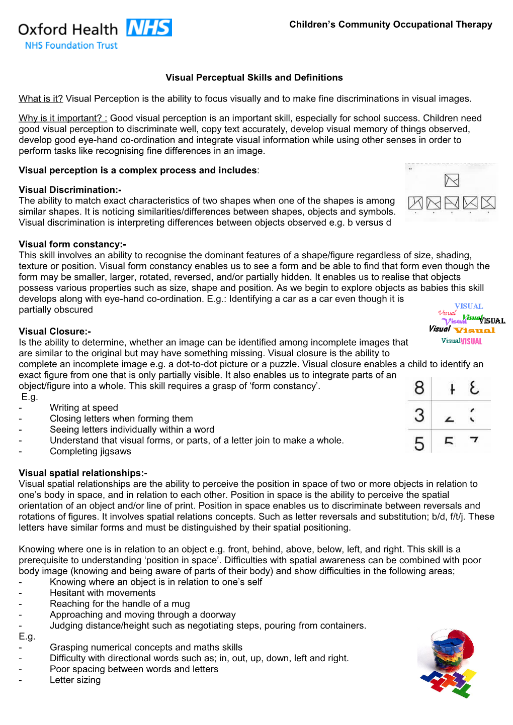 Visual Perceptual Skills and Definitions