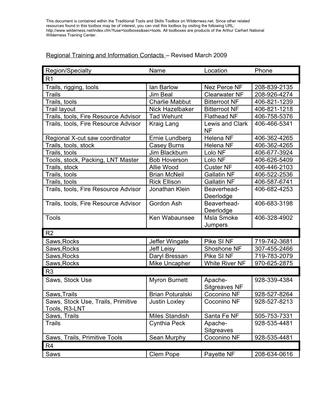 Regional Training and Information Contacts