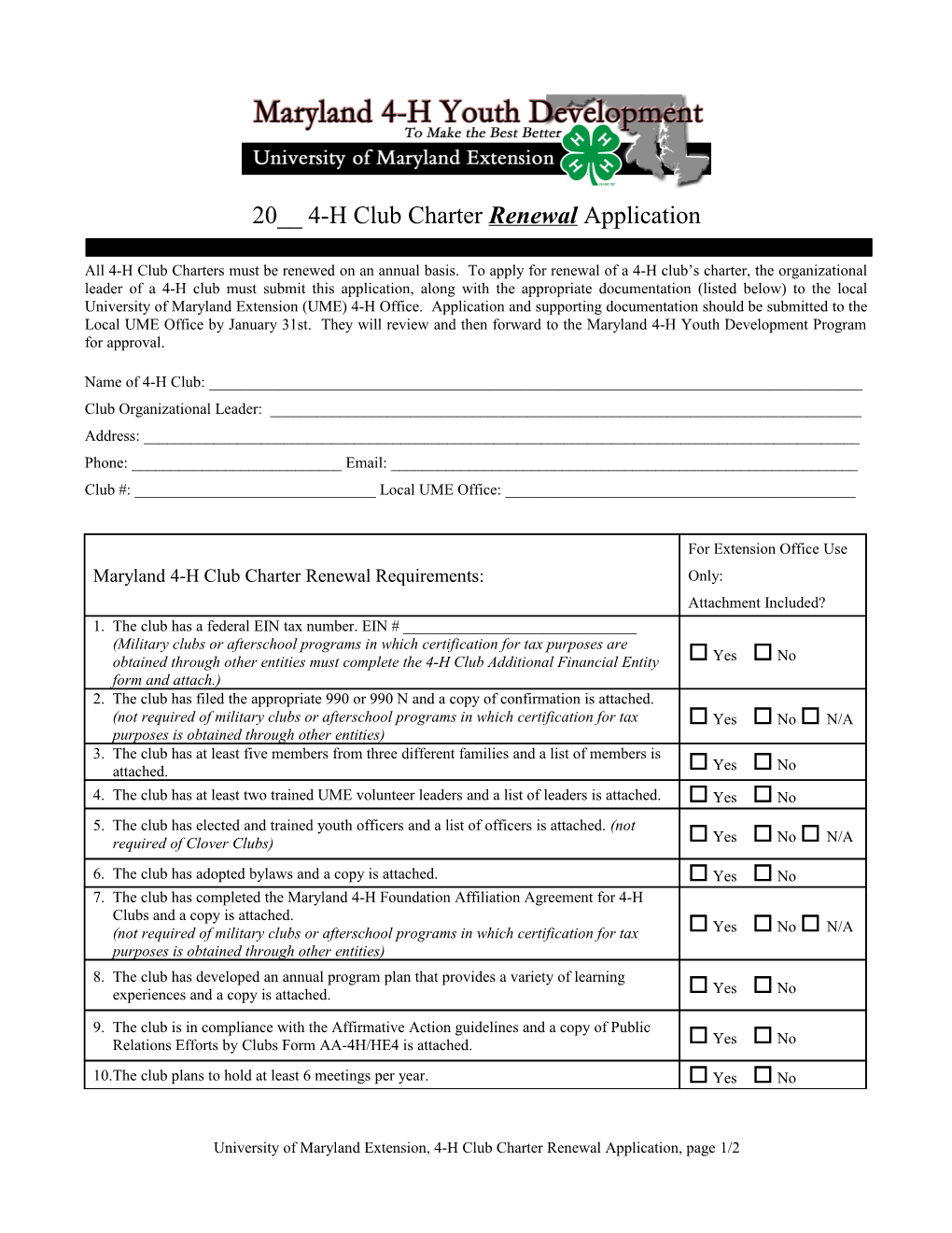 20__4-H Club Charter Renewalapplication