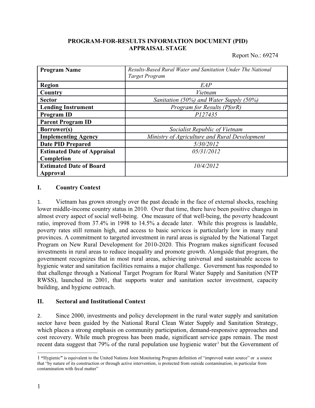 Project Information Document (Pid) s70